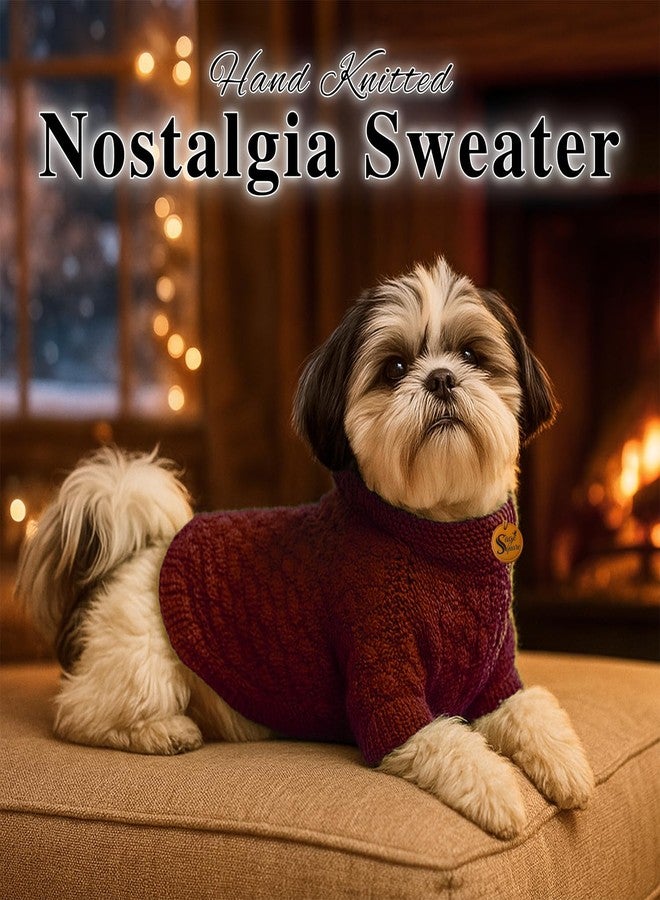 سايج سكوير سترة صوفية محبوكة يدويًا من Sage Square للكلاب من فصيلة شيه تزو | ملابس شتوية دافئة | ناعمة وقابلة للتمدد | ملابس حيوانات أليفة مصنوعة يدويًا للطقس البارد | زي مريح وأنيق | سترة محبوكة (لون عنابي) - Image 2